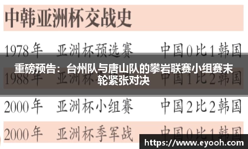 重磅预告：台州队与唐山队的攀岩联赛小组赛末轮紧张对决